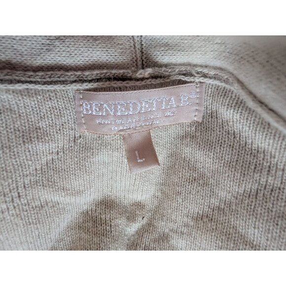 Benedetta Bc Merino Wool Blend Long Open Cardigan With Pockets Beige & White L - Picture 4 of 8